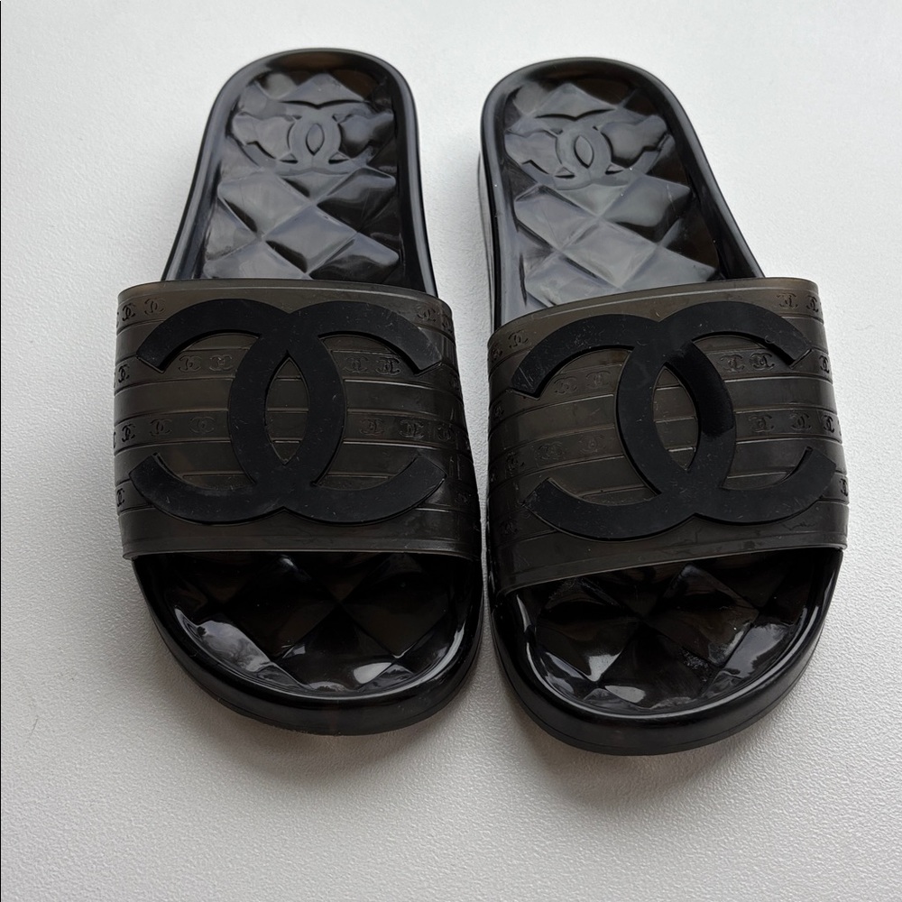 CHANEL Black Jelly CC Logo Slide Sandals size 7.5 - Picture 3 of 8